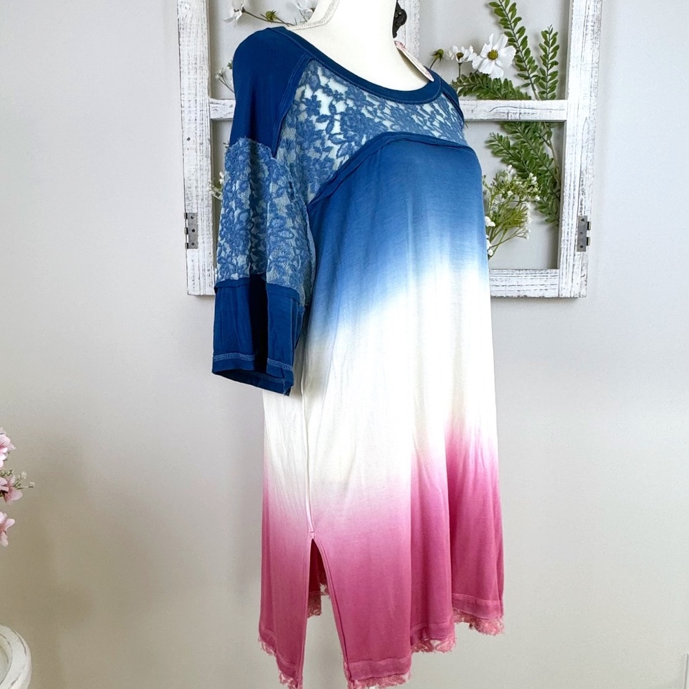 UMGEE Ombre Tunic or Tee Shirt Dress Blue White Pink / Small